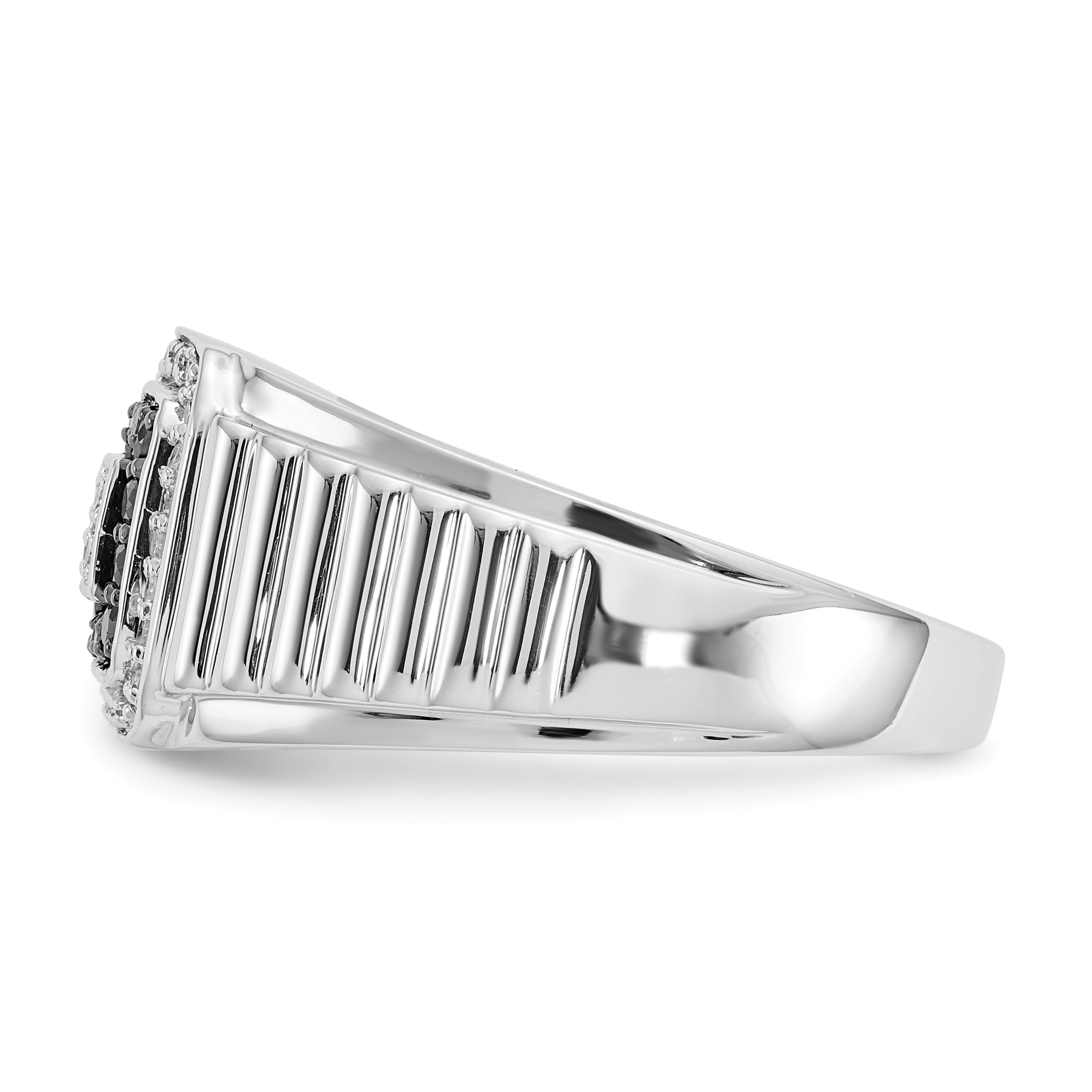 14K White Gold Black And Diamond Mens Ring