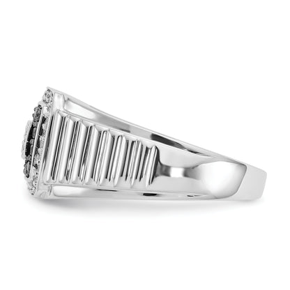 14K White Gold Black And Diamond Mens Ring