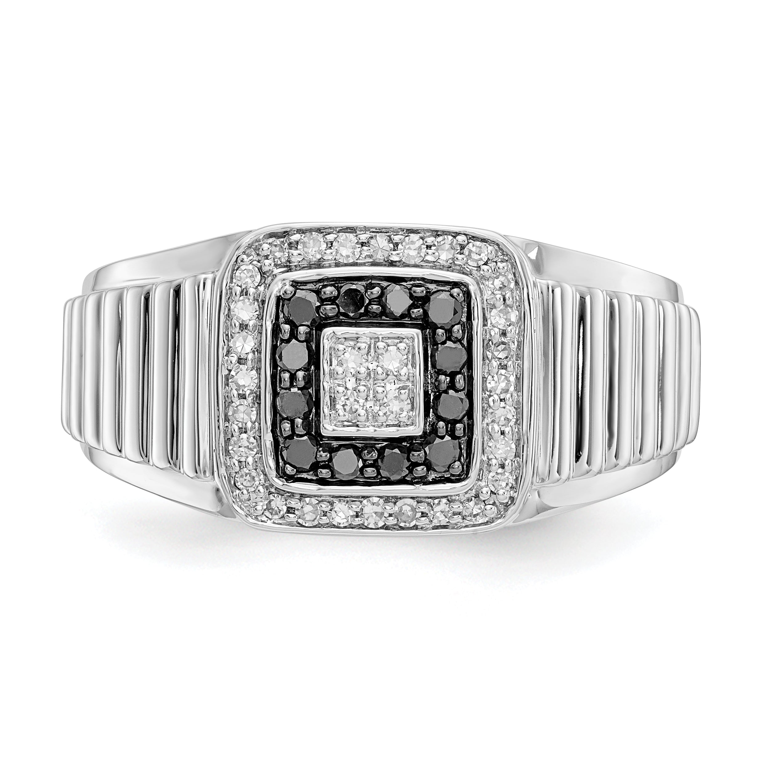 14K White Gold Black And Diamond Mens Ring