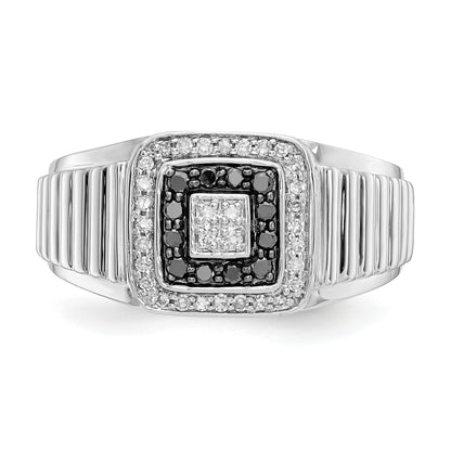 14K White Gold Black And Diamond Mens Ring