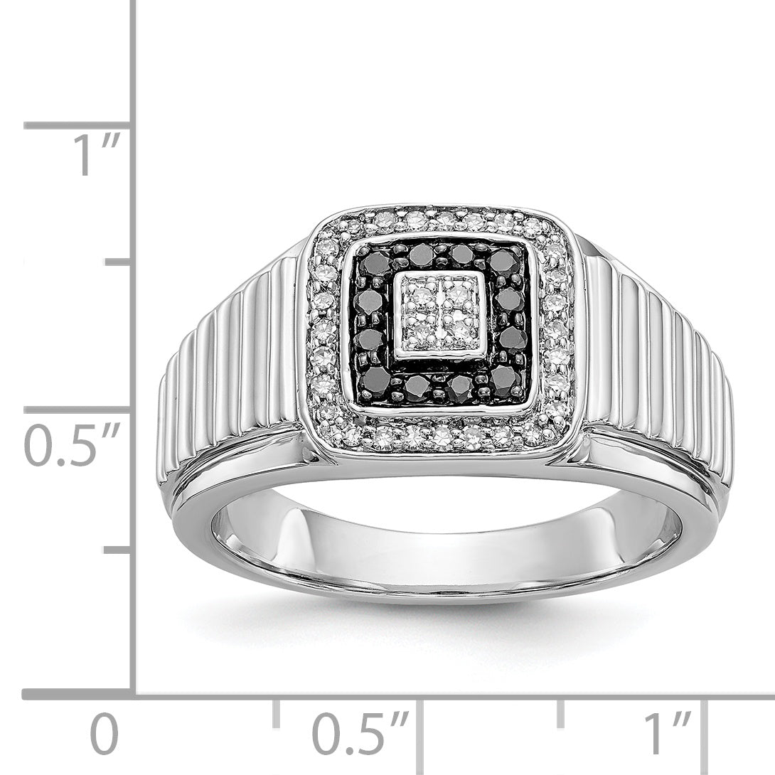 14K White Gold Black And Diamond Mens Ring