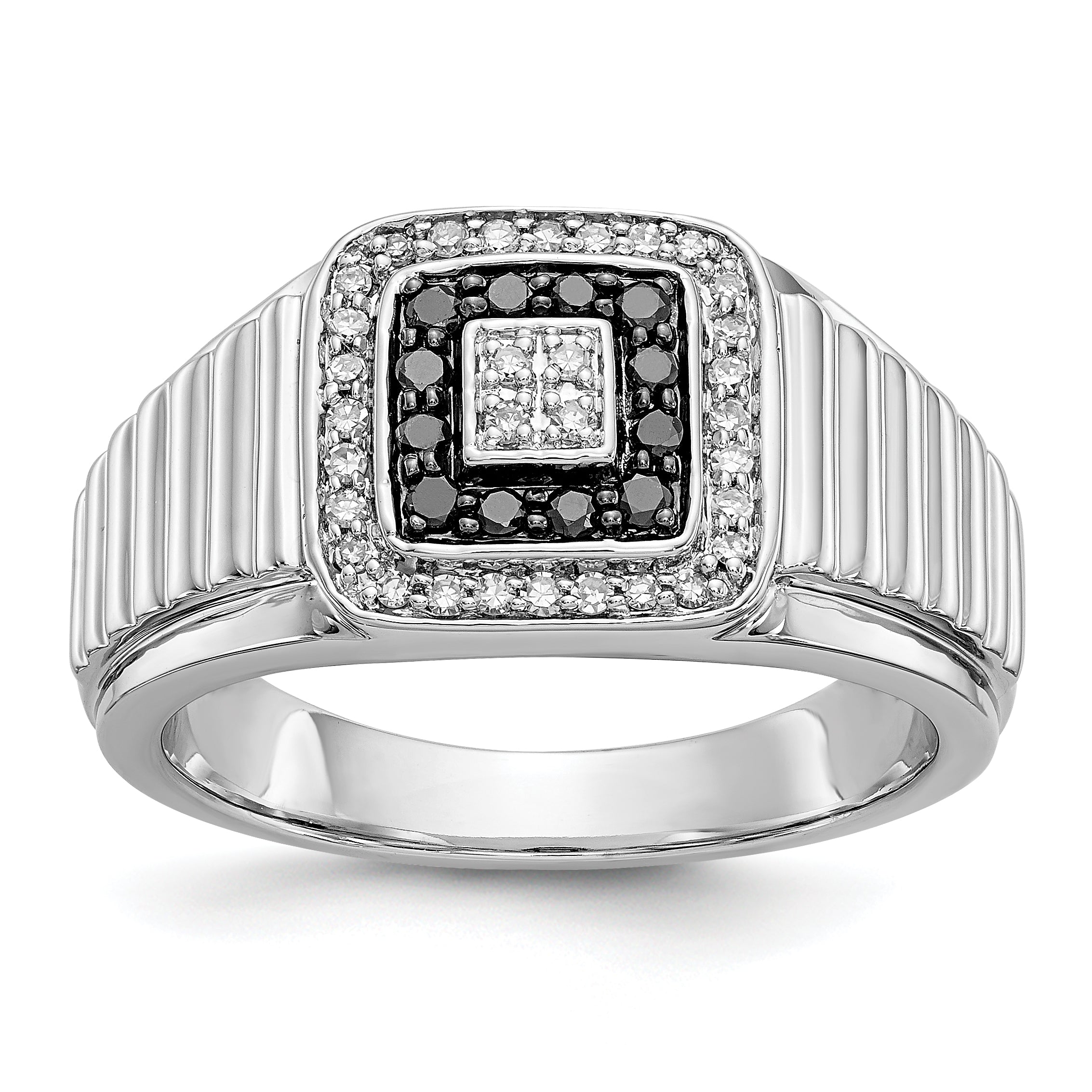 14K White Gold Black And Diamond Mens Ring