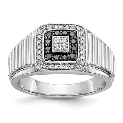 14K White Gold Black And Diamond Mens Ring