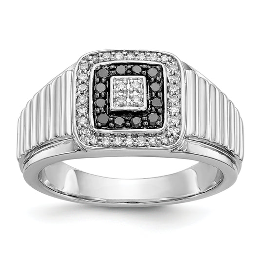 14K White Gold Black And Diamond Mens Ring