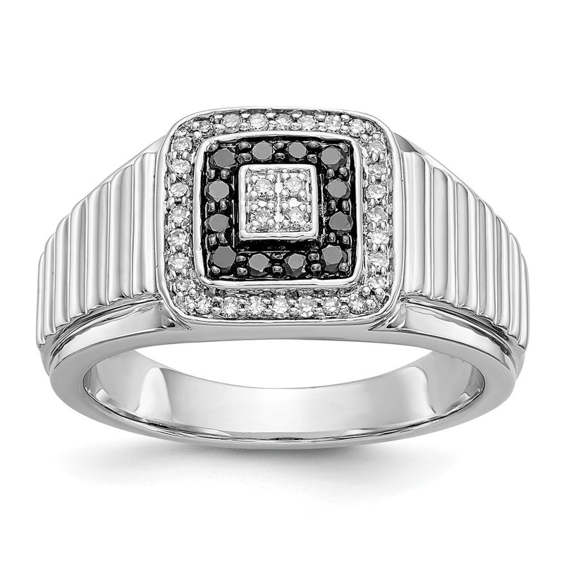 14K White Gold Black And Diamond Mens Ring