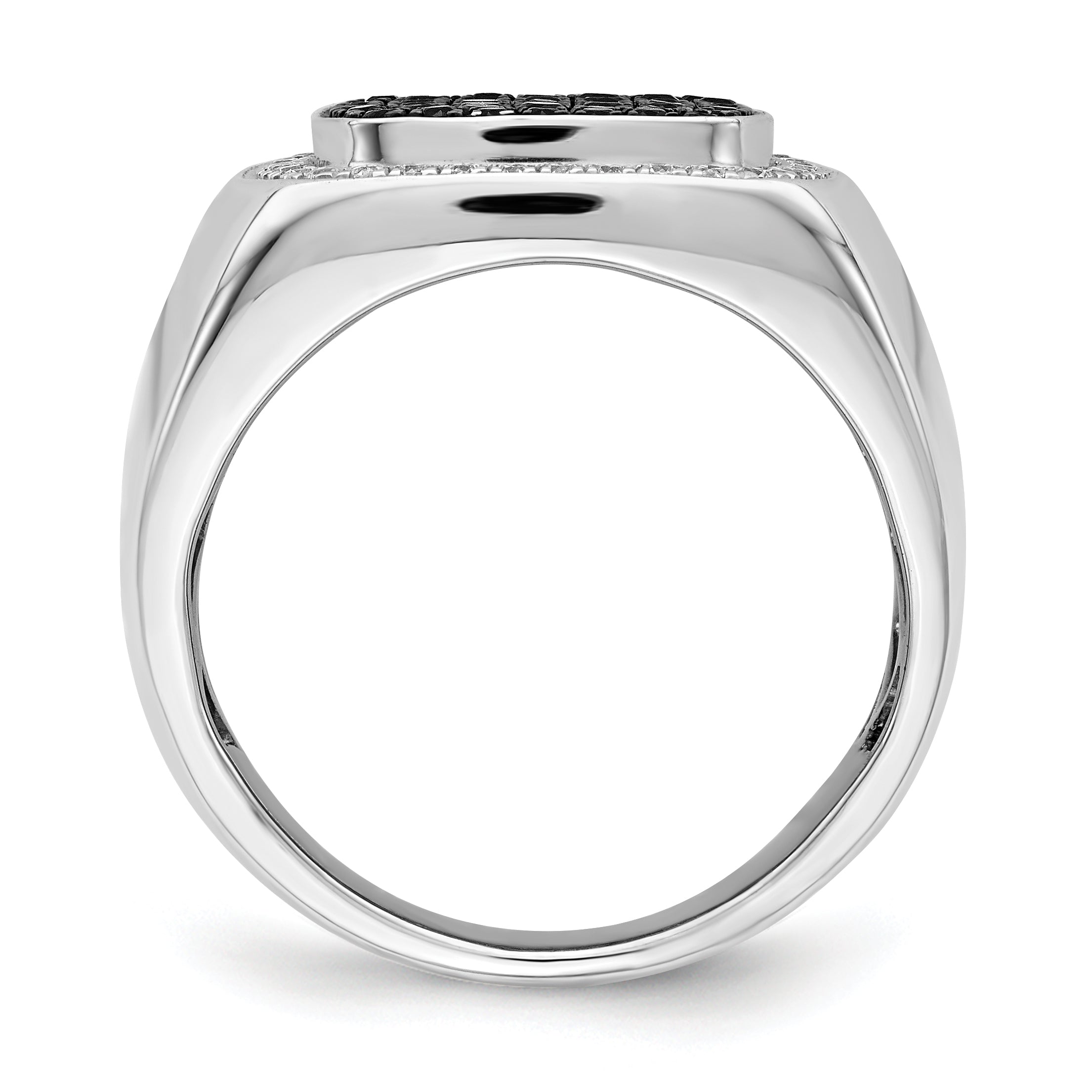 14K White Gold Black And Diamond Mens Ring
