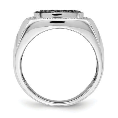 14K White Gold Black And Diamond Mens Ring