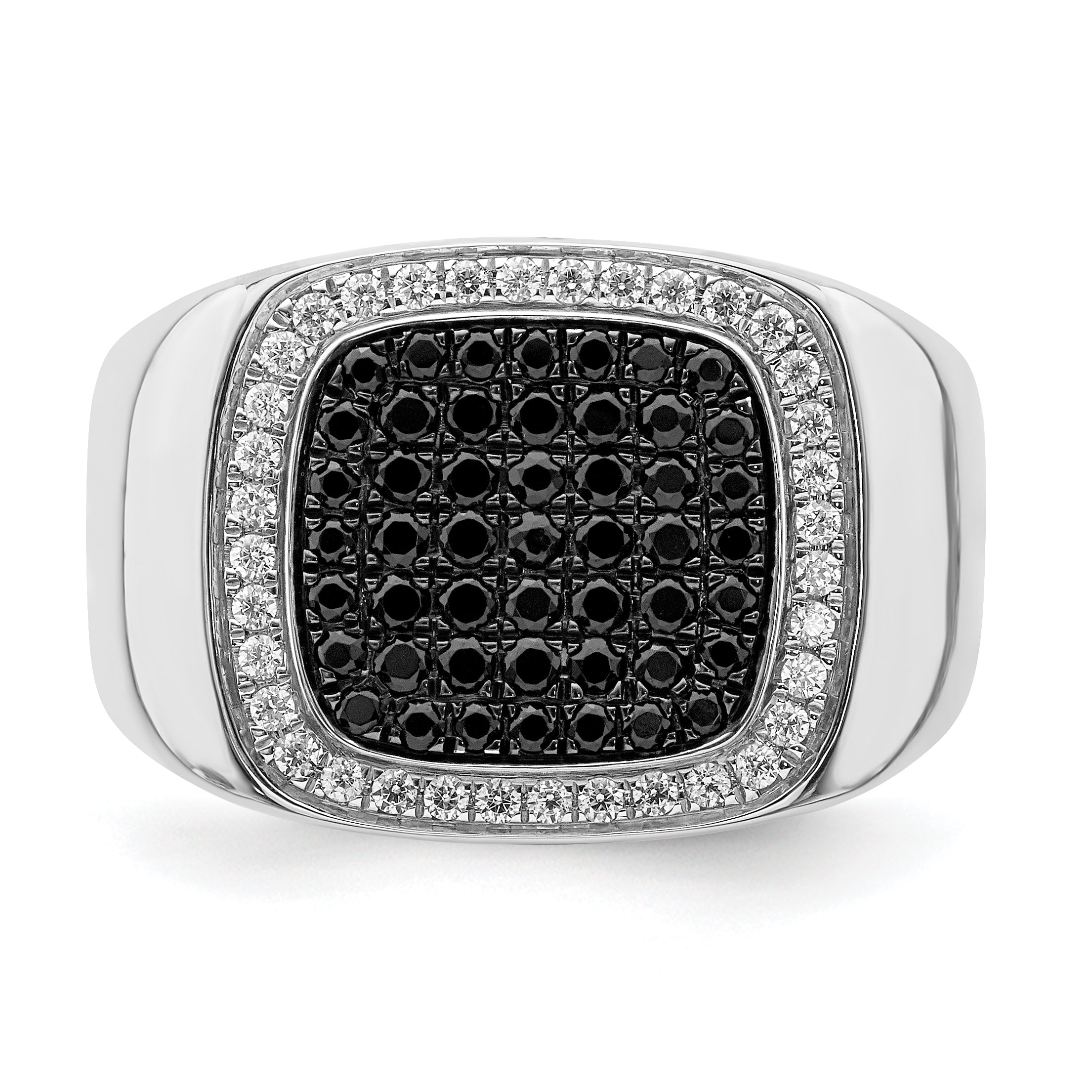 14K White Gold Black And Diamond Mens Ring