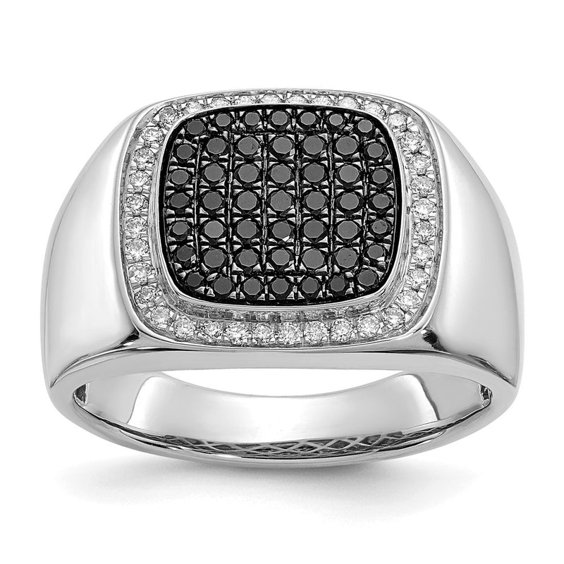 14K White Gold Black And Diamond Mens Ring