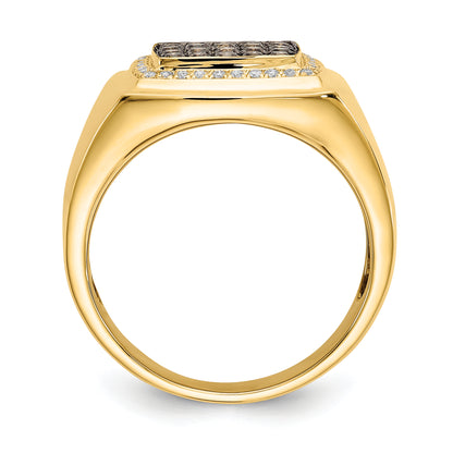 14K Yellow Gold Champagne And White Diamond Mens Ring