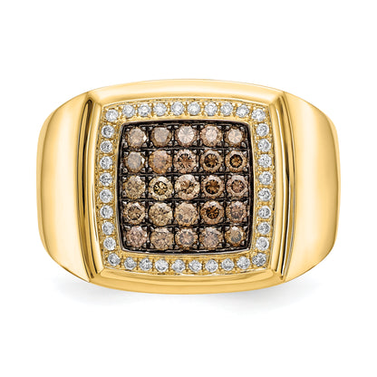 14K Yellow Gold Champagne And White Diamond Mens Ring