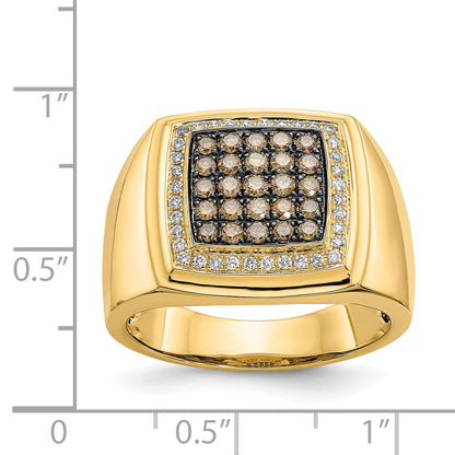14K Yellow Gold Champagne And White Diamond Mens Ring