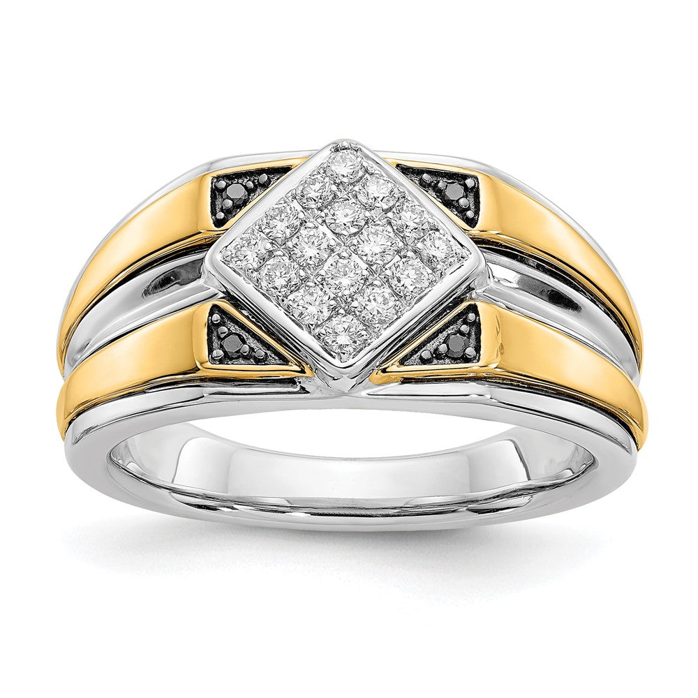 14K Two Tone Black And White Diamond Mens Ring