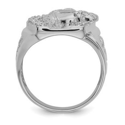 14K White Gold Mens Real Diamond Horseshoe with Horse in Center Ring (Copy)