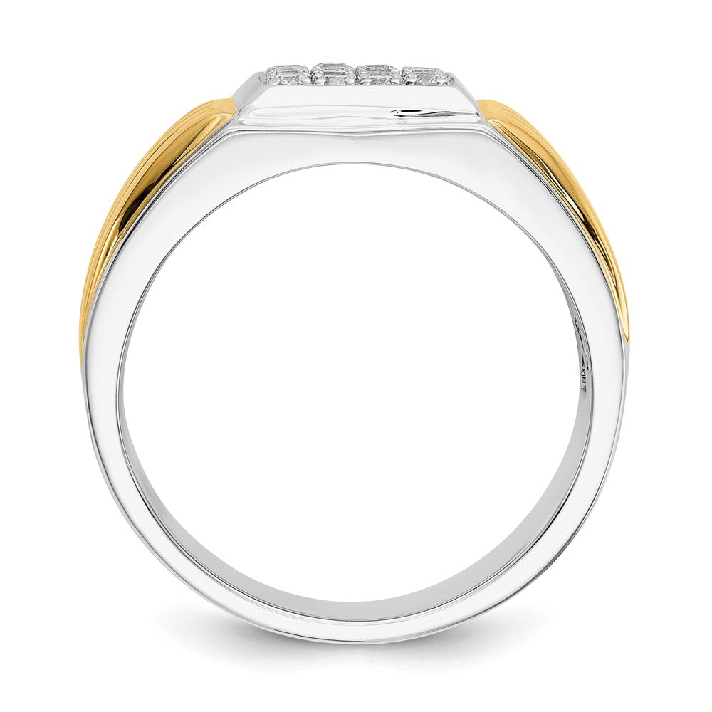 14K Two Tone Diamond Square Mens Ring