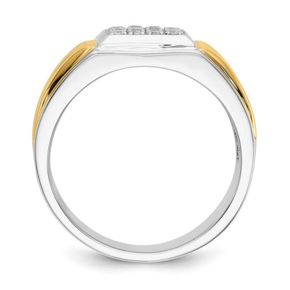 14K Two Tone Diamond Square Mens Ring
