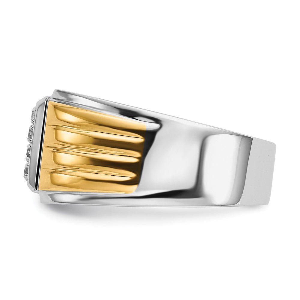 14K Two Tone Diamond Square Mens Ring