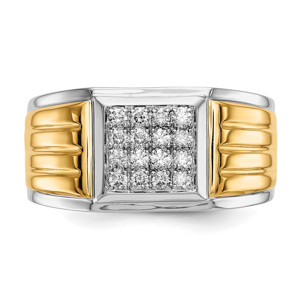 14K Two Tone Diamond Square Mens Ring
