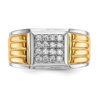 14K Two Tone Diamond Square Mens Ring