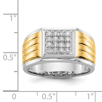 14K Two Tone Diamond Square Mens Ring