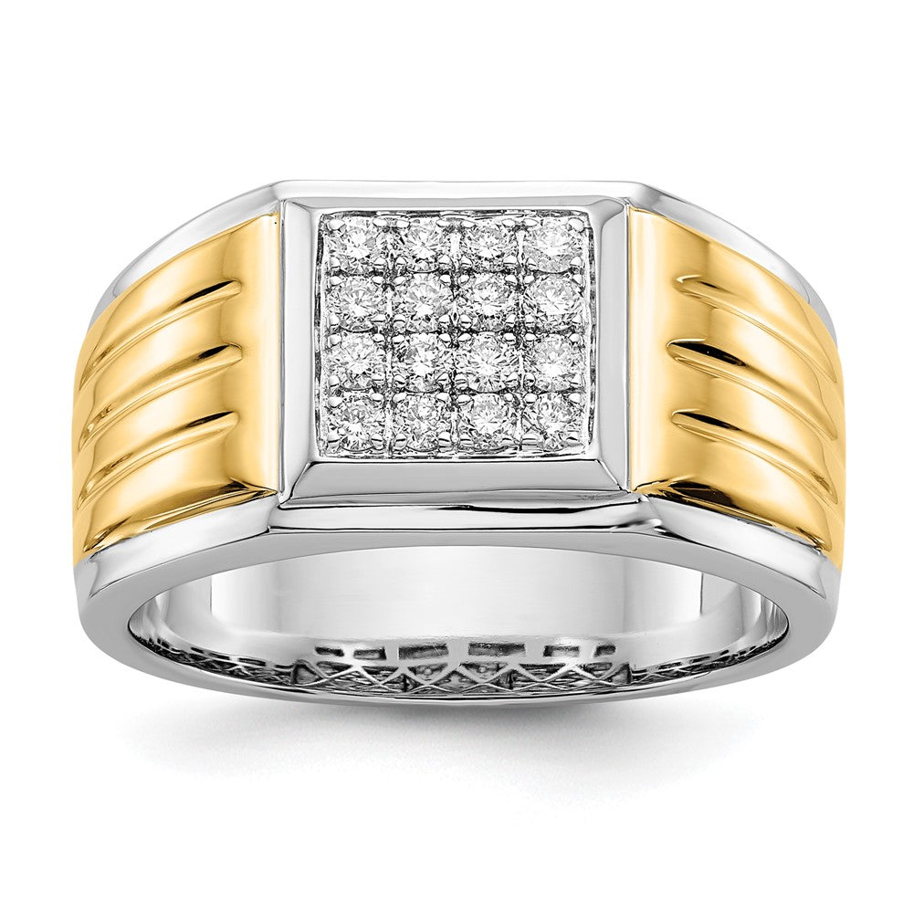 14K Two Tone Diamond Square Mens Ring