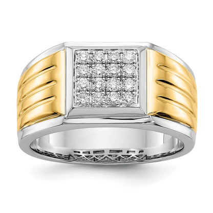14K Two Tone Diamond Square Mens Ring