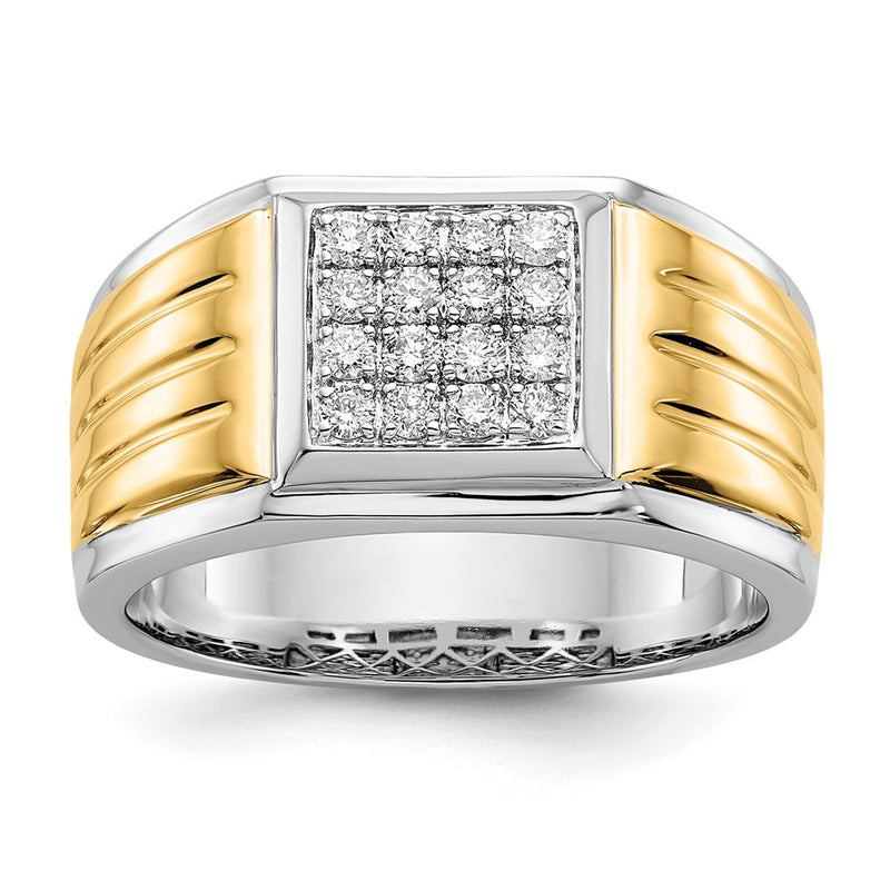 14K Two Tone Diamond Square Mens Ring