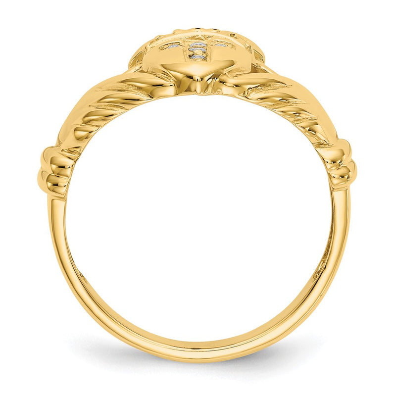 14K Yellow Gold Aa Diamond Claddagh Ring