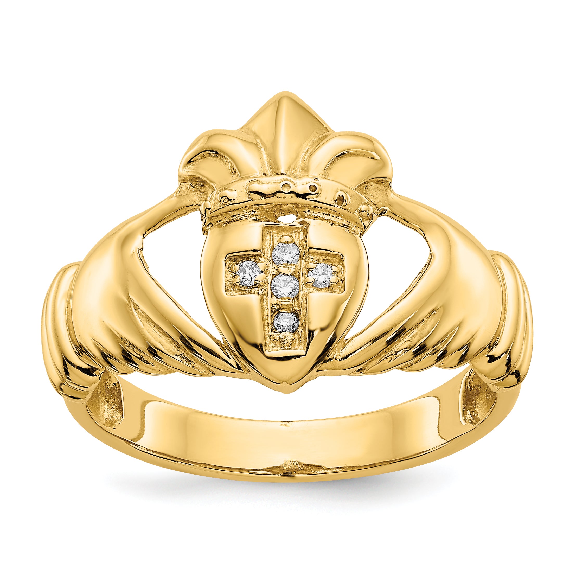 14K Yellow Gold Aa Diamond Claddagh Ring