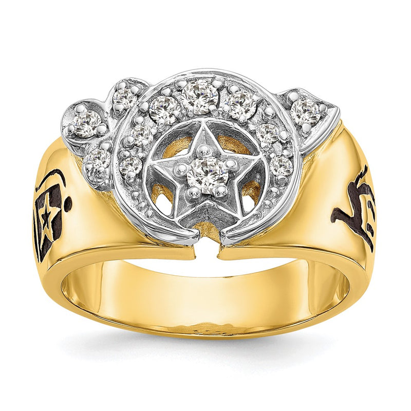 14K Two-Tone Gold Two-tone Men's Polished Diamond Masonic Shriner's Ring