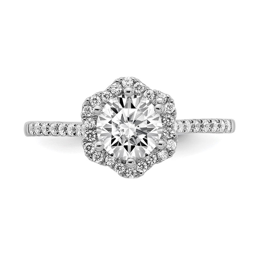 14K White Gold Hexagon Halo (Holds 3/4 Carat (6.00mm) Round Center) 1/4 Diamond Semi Mount Engagement Ring