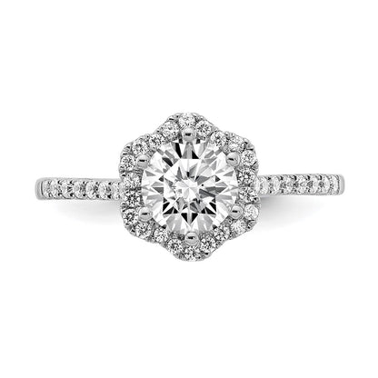 14K White Gold Hexagon Halo (Holds 3/4 Carat (6.00mm) Round Center) 1/4 Diamond Semi Mount Engagement Ring