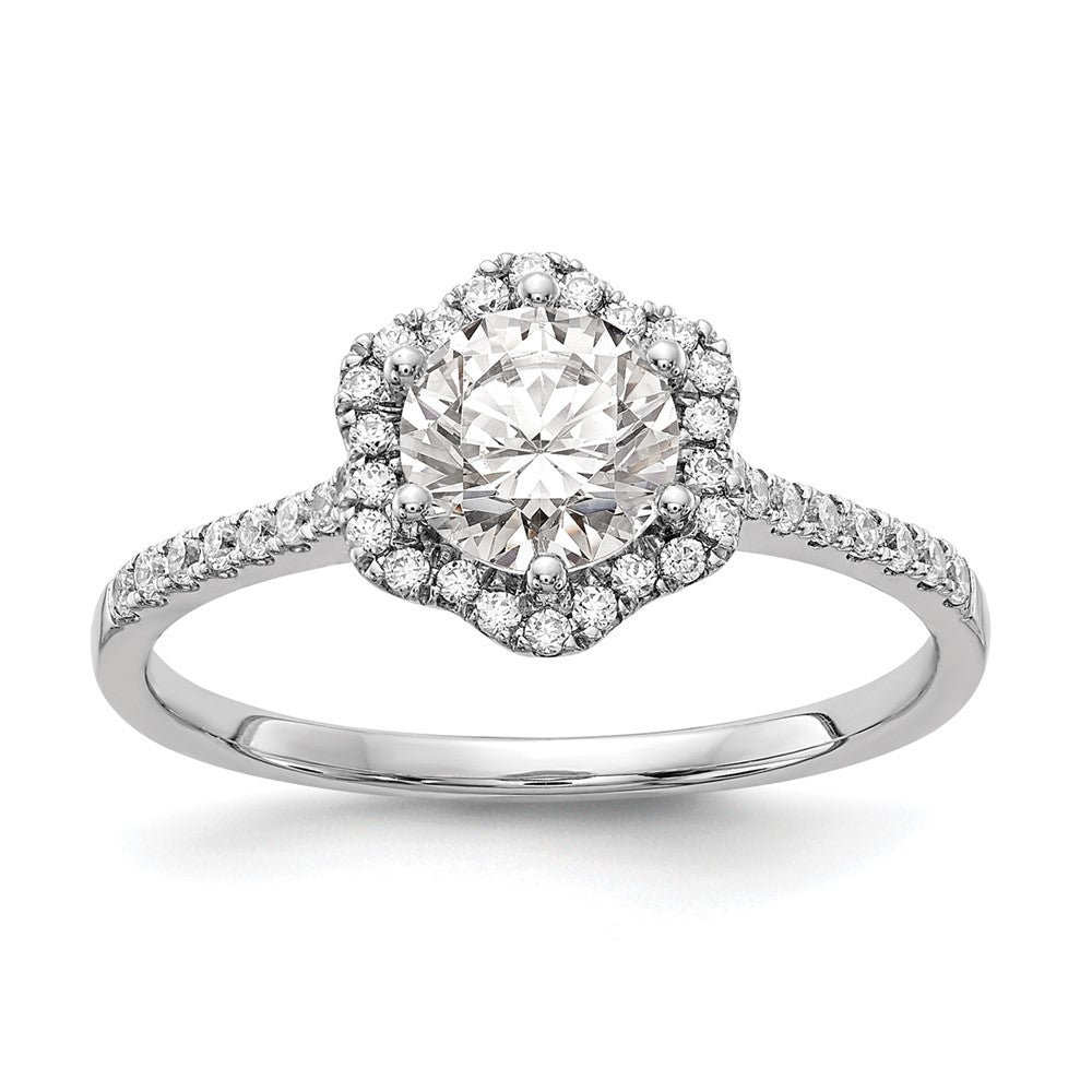 14K White Gold Hexagon Halo (Holds 3/4 Carat (6.00mm) Round Center) 1/4 Diamond Semi Mount Engagement Ring