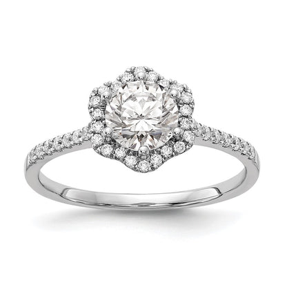 14K White Gold Hexagon Halo (Holds 3/4 Carat (6.00mm) Round Center) 1/4 Diamond Semi Mount Engagement Ring