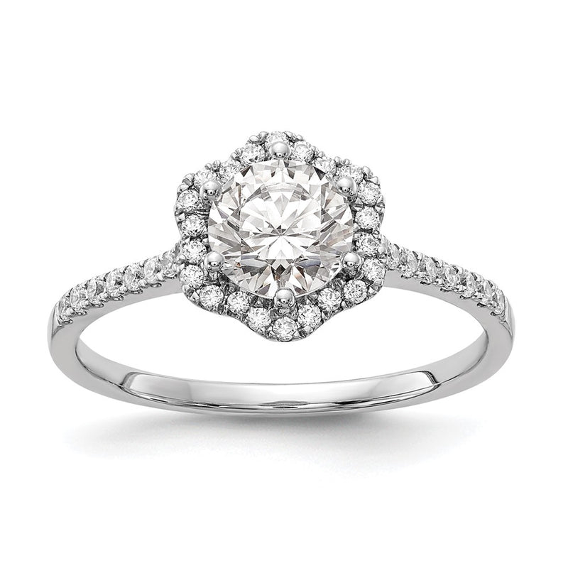 14K White Gold Hexagon Halo (Holds 3/4 Carat (6.00mm) Round Center) 1/4 Diamond Semi Mount Engagement Ring