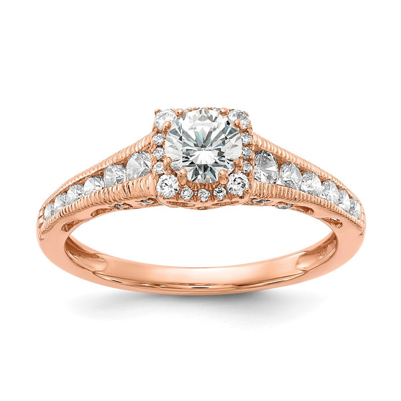 10k Rose Gold 7/8 Ct. Lab Grown Diamond VS/SI+ G+ Petite Halo Engagement Ring