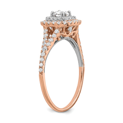 14K Two Tone Rose And White Gold Double Halo (Holds 1/3 Carat (4.5mm) Round Center) 1/2 Diamond Semi Mount Engagement Ring