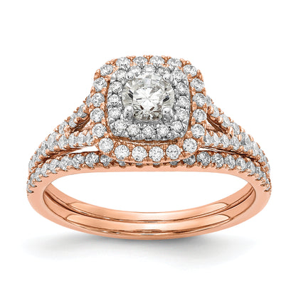 14K Two Tone Rose And White Gold Double Halo (Holds 1/3 Carat (4.5mm) Round Center) 1/2 Diamond Semi Mount Engagement Ring