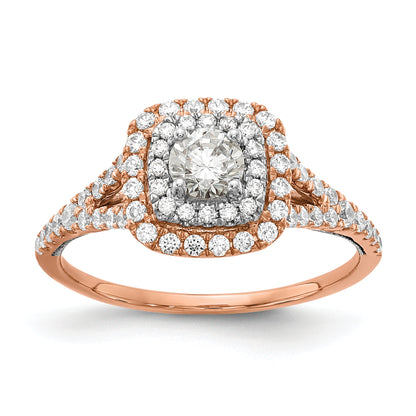 14K Two Tone Rose And White Gold Double Halo (Holds 1/3 Carat (4.5mm) Round Center) 1/2 Diamond Semi Mount Engagement Ring