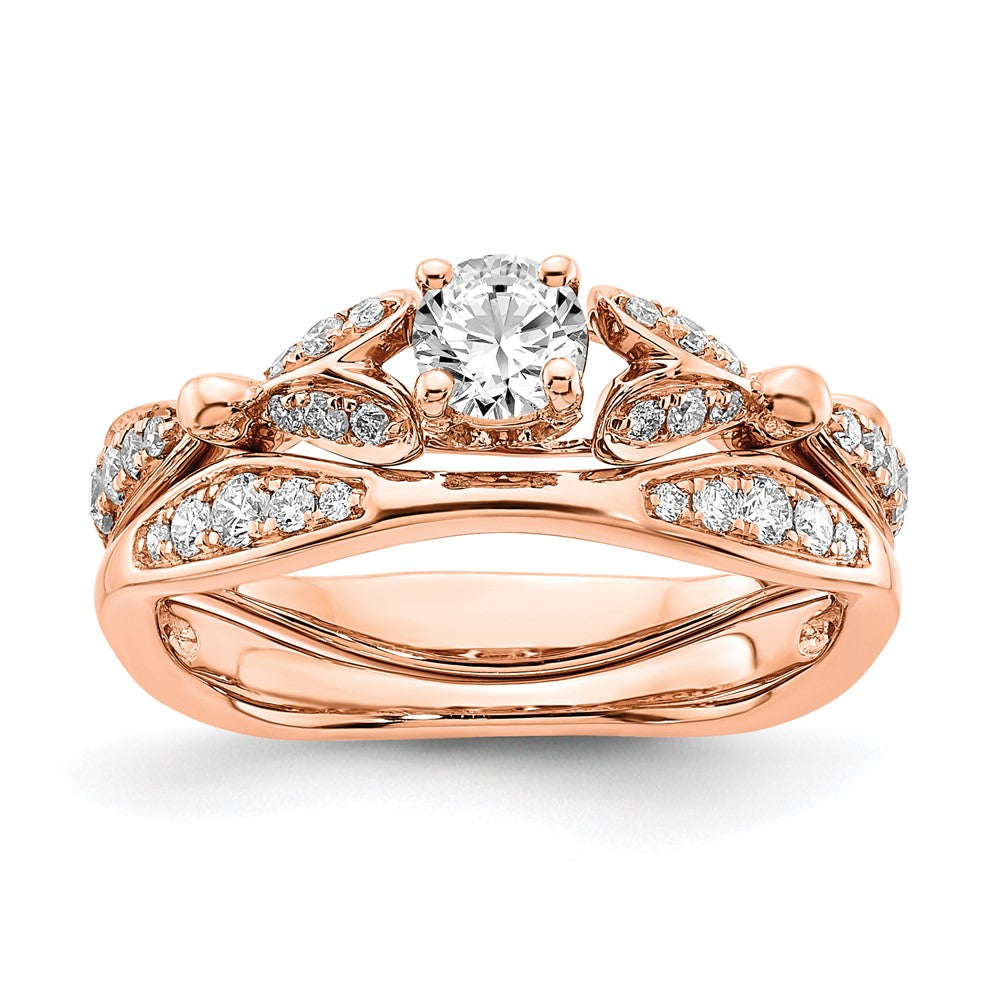 14KR Rose Gold Two Hearts Diamond Complete Engagement Ring