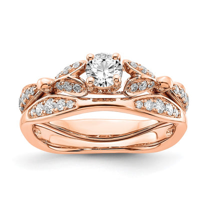 14KR Rose Gold Two Hearts Diamond Complete Engagement Ring