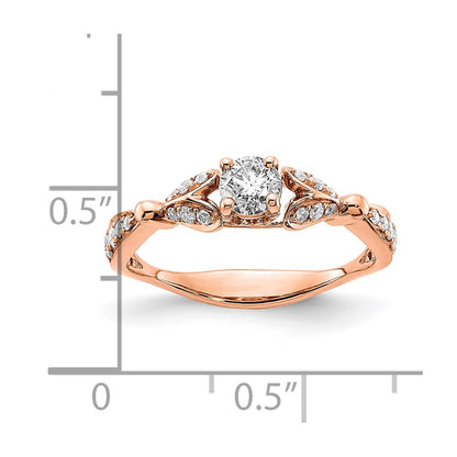 14K Rose Gold Two Hearts (Holds 1/2 carat (4.5mm) Round Center) 1/4 carat Diamond Semi-Mount Engagement Ring