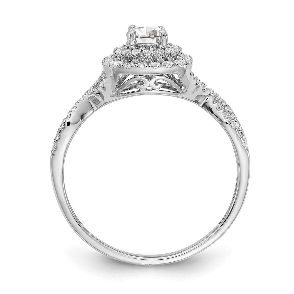 14K White Gold Double Halo (Holds 1/3 Carat (4.5mm) Round Center) 3/8 Diamond Semi Mount Engagement Ring