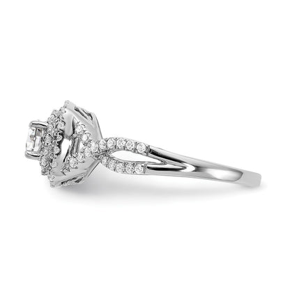 14K White Gold Double Halo (Holds 1/3 Carat (4.5mm) Round Center) 3/8 Diamond Semi Mount Engagement Ring