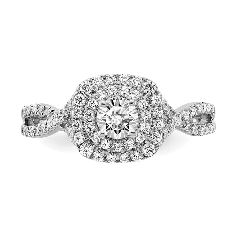 14K White Gold Double Halo (Holds 1/3 Carat (4.5mm) Round Center) 3/8 Diamond Semi Mount Engagement Ring