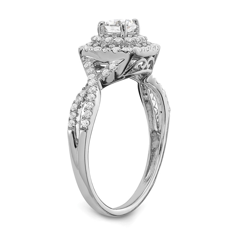 14K White Gold Double Halo (Holds 1/3 Carat (4.5mm) Round Center) 3/8 Diamond Semi Mount Engagement Ring
