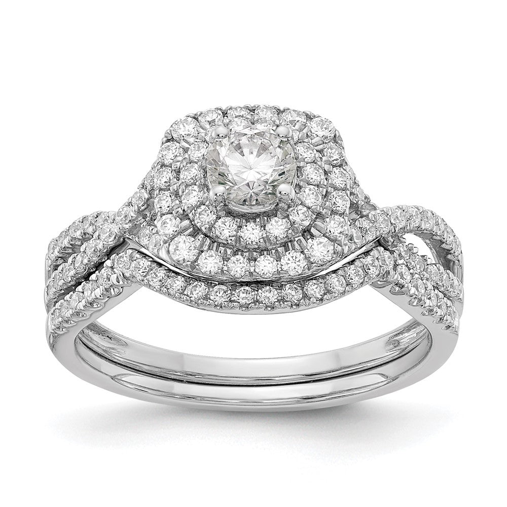 14K White Gold Double Halo (Holds 1/3 Carat (4.5mm) Round Center) 3/8 Diamond Semi Mount Engagement Ring