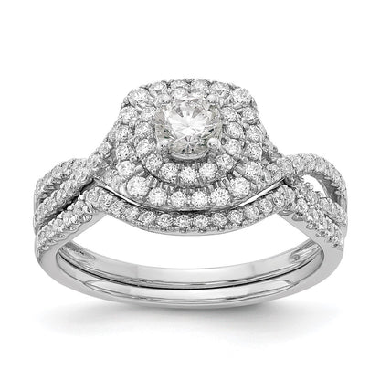 14K White Gold Double Halo (Holds 1/3 Carat (4.5mm) Round Center) 3/8 Diamond Semi Mount Engagement Ring