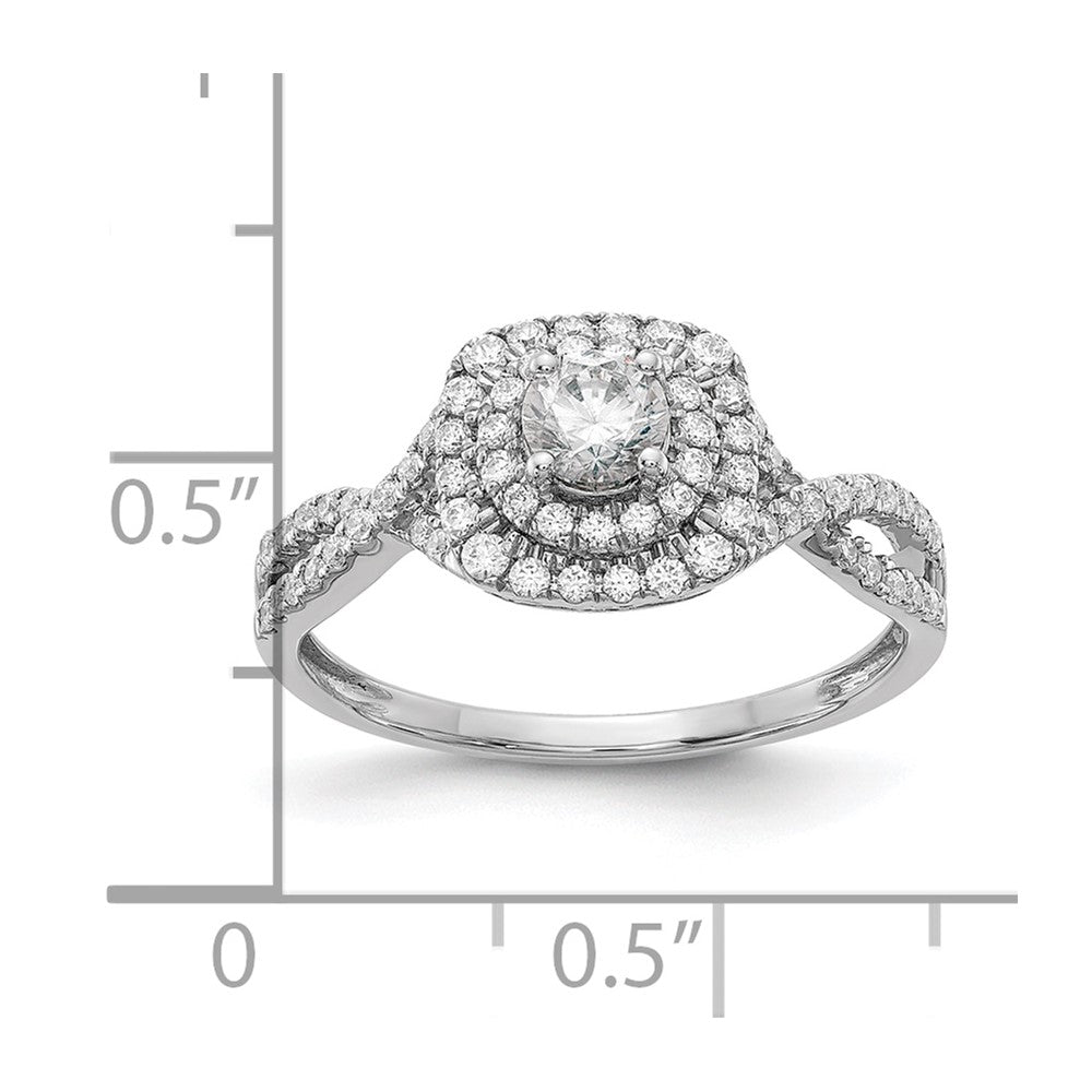 14K White Gold Double Halo (Holds 1/3 Carat (4.5mm) Round Center) 3/8 Diamond Semi Mount Engagement Ring