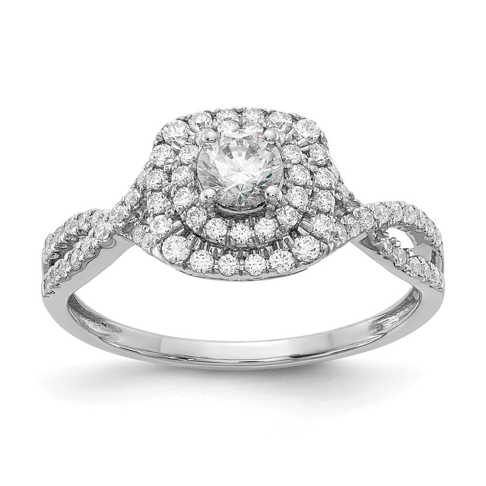 14K White Gold Double Halo (Holds 1/3 Carat (4.5mm) Round Center) 3/8 Diamond Semi Mount Engagement Ring